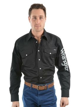 Picture of Wrangler Men's Logo Rodeo l/sleeve Shirt Black