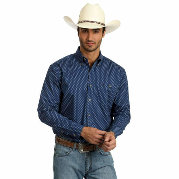 Picture of Wrangler Mens Western Classic Print Long Sleeve Navy