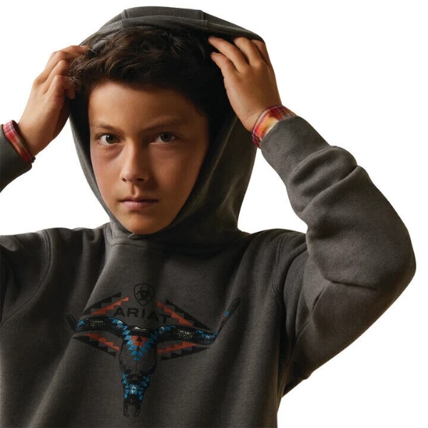 Picture of Ariat Boy's Horns Long Sleeve Southwest Hoodie