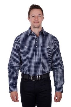 Picture of Hard Slog Mens Alon 1/2 Placket Long Sleeve Shirt